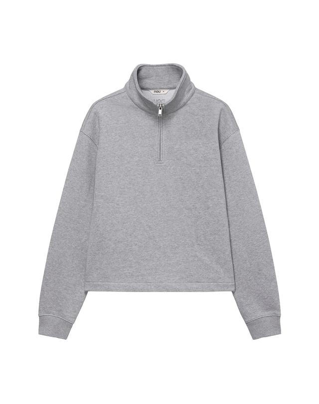 나우 에센셜 스웻 하프넥 집업 Melange Gray 착용컷