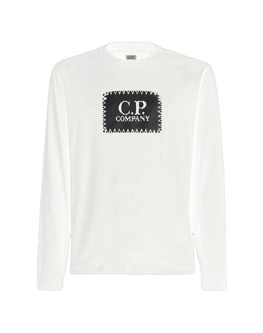 [명품] CP 25SS 로고 라벨 프린팅 롱 슬리브 티셔츠 화이트 18CMTS137A 005100W 103