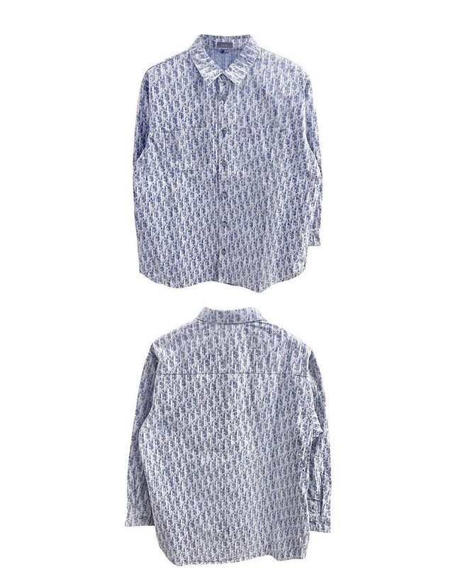크리스찬디올 크리스찬 디올 [명품] 013D585BY989 580 오블리크 카스리 코튼 데님 셔츠 블루화이트 남성 셔츠 / BLACK 착용컷