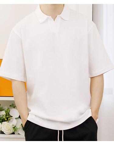 더블코튼 오픈카라 루즈핏 반팔티 오프화이트
