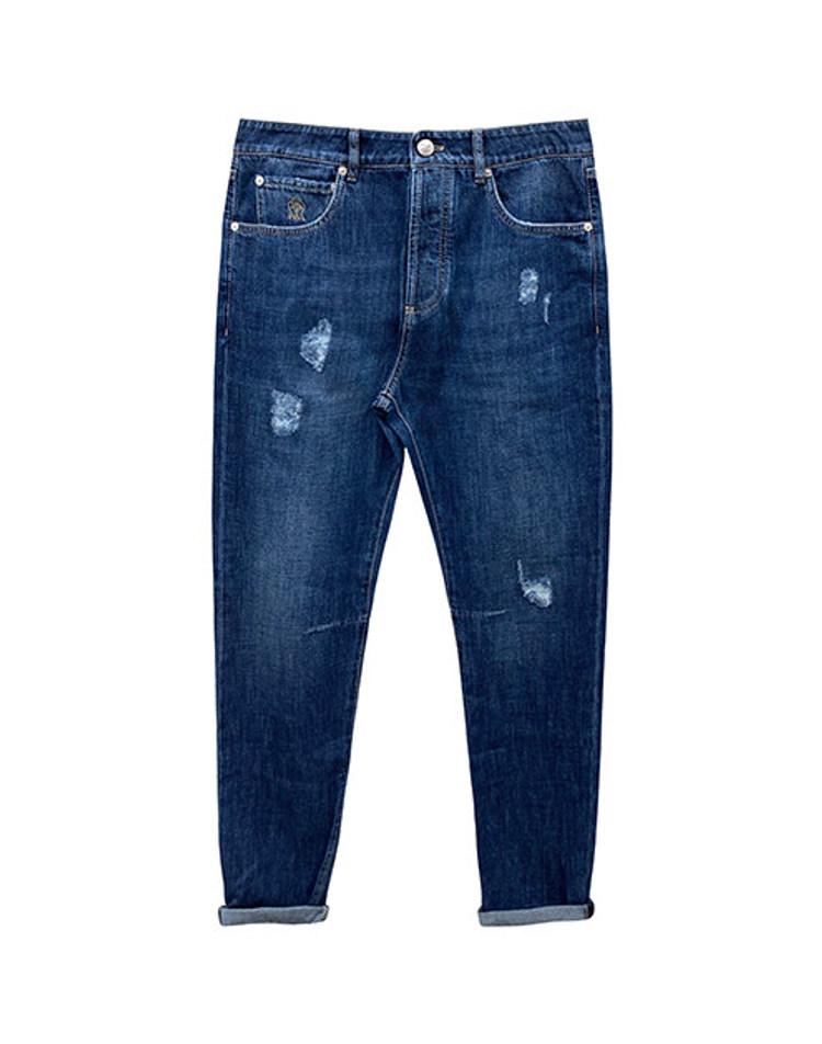 Brunello Cucinelli/리본즈(병행수입) [명품] 롤드 컵 디스트레스 데님 팬츠 블루 남성 팬츠 M0Z37X2340 C1468 /