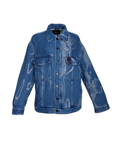 [중고명품] 100 블루 코튼 로고 패치 남성 데님 자켓 FW1131 AIED F0UV2