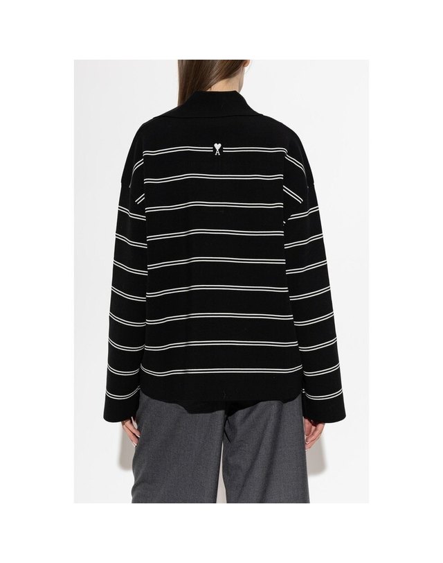 아미 [명품] 26FW 아미 스트라이프 남성 긴팔 폴로 셔츠 UPL459 KN0194 004 BLACK 착용컷