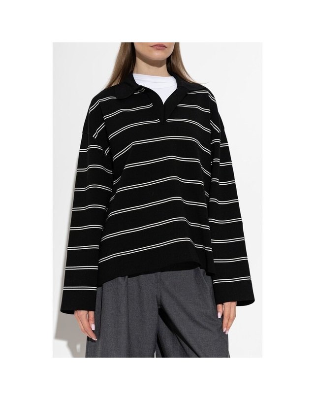 아미 [명품] 26FW 아미 스트라이프 남성 긴팔 폴로 셔츠 UPL459 KN0194 004 BLACK 착용컷