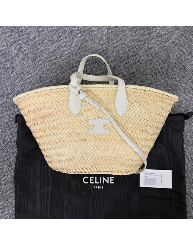 셀린느 [명품] 26FW 셀린느 틴 트리옹프 파니에 팜 리프 카프스킨 토트백 화이트 L104F3E95 01BC 아이보리 착용컷