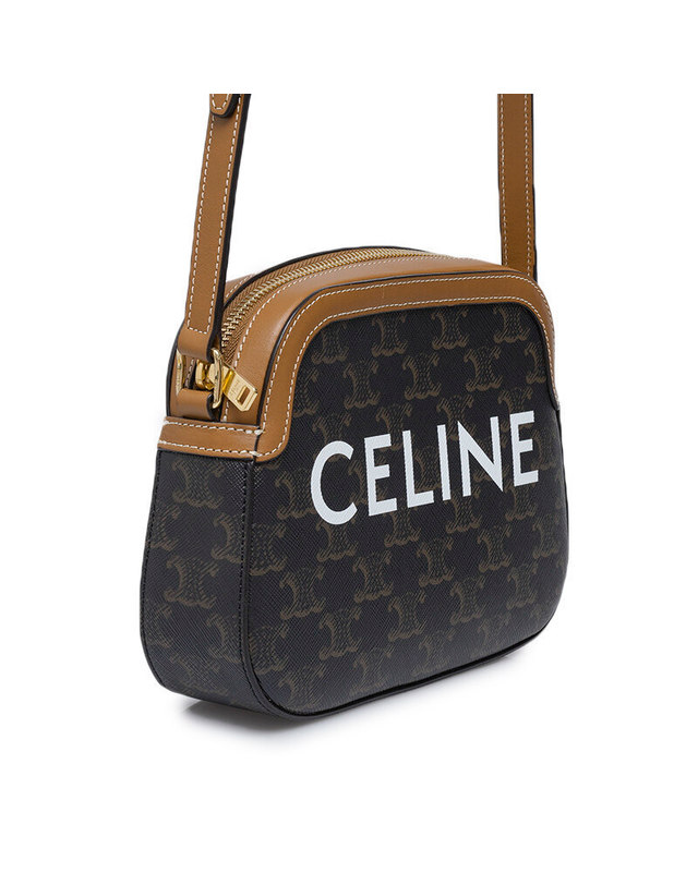 셀린느 [중고명품] [중고명품] 셀린느 카멜 트리오페 캔버스 카메라 CELINE 로고 스몰 크로스백 브라운 착용컷