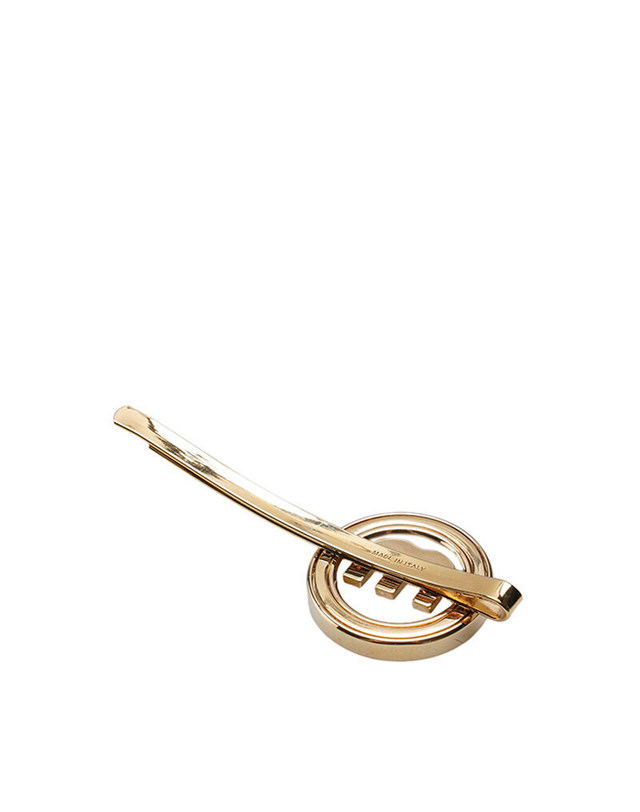 미우미우 [중고명품] 미우 미우 골드 메탈 크리스탈 플렉시글라스 헤어핀 노랑 착용컷