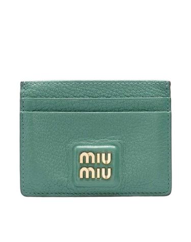 [중고명품] 미우 미우 그린 고트스킨 로고 마드라스 여성 카드지갑 5MC076 2AJB F0092
