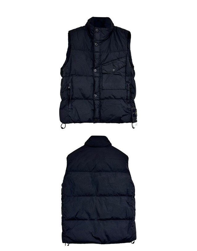 스톤아일랜드 키즈 스톤아일랜드 [명품] 25FW 와펜패치 가먼트 다이드 크링클 랩스 후드 롱 다운 베스트 블랙 남성 자켓 K2S15G100003 S0A23 V0029 / 네이비 착용컷