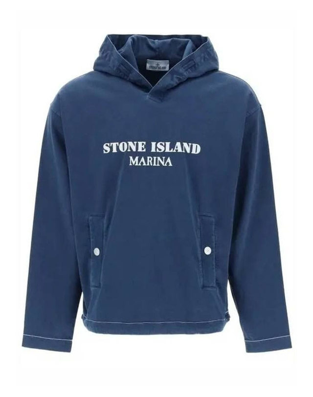 스톤아일랜드 키즈 스톤아일랜드 [명품] 스톤아일랜드 615X2 스톤 ISLAND MARINA ‘OLD’ 트리트먼트 후드 Sweatshirt Oversized 핏 마리나 올드 후드티 오버 핏 8015615X2 V0127 네이비 착용컷
