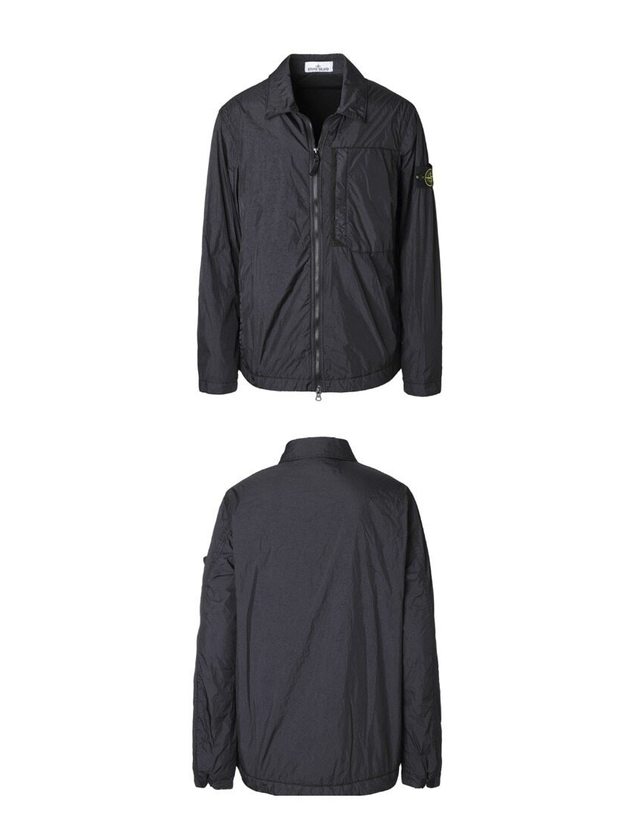 스톤아일랜드 키즈 스톤아일랜드 [명품] 23FW 791510723 V0029 와펜패치 크링클랩스 오버 셔츠 자켓 블랙 남성 자켓 / BLACK 착용컷