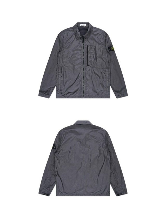 스톤아일랜드 키즈 스톤아일랜드 [명품] 23FW 791510723 V0062 와펜패치 크링클랩스 오버 셔츠 자켓 카키그레이 남성 자켓 / BLACK 착용컷