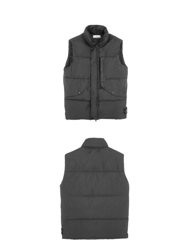 스톤아일랜드 키즈 스톤아일랜드 [명품] 23FW 7915G0423 V0062 와펜패치 가먼트다이드 크링클립스 다운 베스트 다크그레이 남성 자켓 / 진한 그레이 착용컷