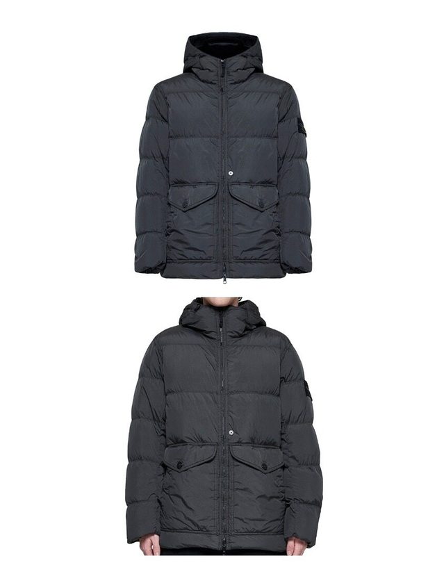 스톤아일랜드 키즈 스톤아일랜드 [명품] 24FW 811540723 V0062 와펜패치 가먼트 다이드 크링클랩스 후드 점퍼 다크 그레이 남성 자켓 / 밝은 블루 착용컷