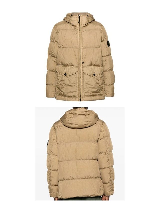 스톤아일랜드 키즈 스톤아일랜드 [명품] 24FW 811540723 V0094 와펜패치 가먼트 다이드 크링클랩스 후드 점퍼 베이지 남성 자켓 / 밝은 브라운 착용컷