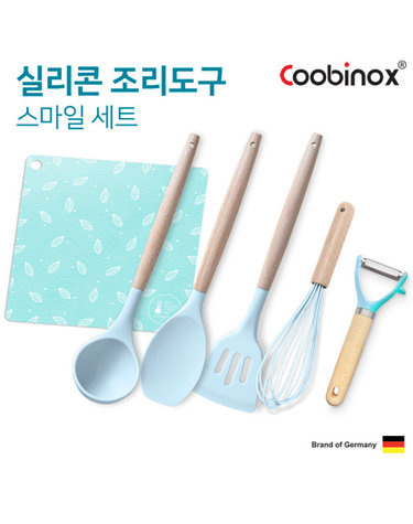 쿠비녹스 실리콘 조리도구 스마일 6종(국자, 거품기, 주걱, 뒤집게, 필러, 매트)