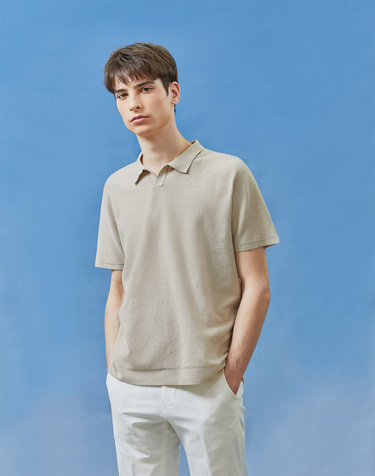 [Solew] Open Collar Short Polo Sweater_Beige
