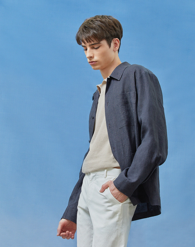 소루 [Solew] Linen Chore Modified Jacket_Charcoal 착용컷