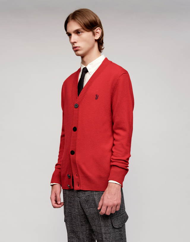 소루 [Solew] Wool V Neck Cardigan_Red (울 브이넥 가디건_레드) 착용컷