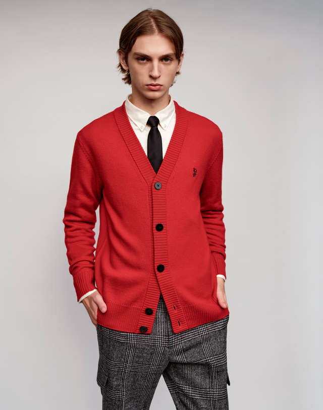 소루 [Solew] Wool V Neck Cardigan_Red (울 브이넥 가디건_레드) 착용컷