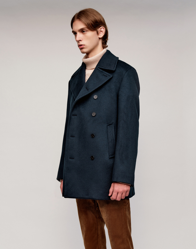 소루 [Solew] 9010 Cashmere Blend Pea Coat_Blue (9010 캐시미어 블렌드 피코트_블루) 착용컷
