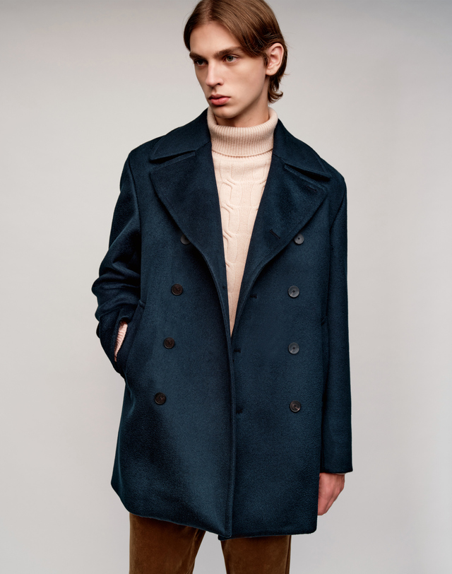 소루 [Solew] 9010 Cashmere Blend Pea Coat_Blue (9010 캐시미어 블렌드 피코트_블루) 착용컷
