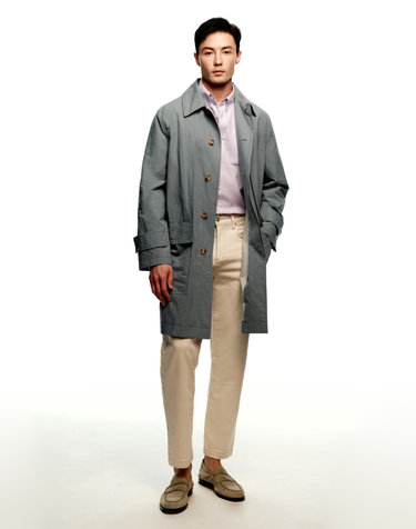 [Solew] Linen Mac Trench Coat_Greyish Blue