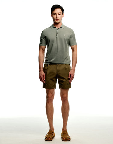 [Solew] Cotton One-tuck Short_Dark Olive