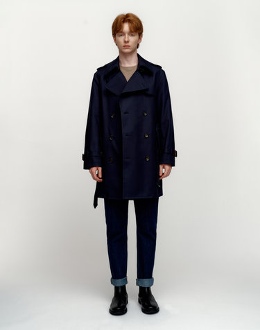 [Solew] Belted Double Trench Coat_Navy