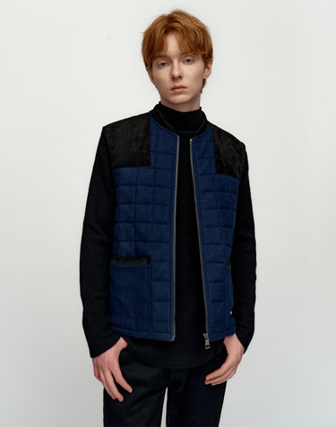 [Solew] Square Quilting Wool Vest_Navy