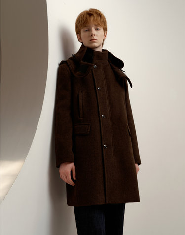 [Solew] Angora Blended Detachable Hooded Coat_Dark Brown