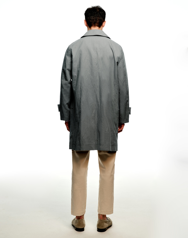 소루 [Solew] Linen Mac Trench Coat_Greyish Blue 착용컷