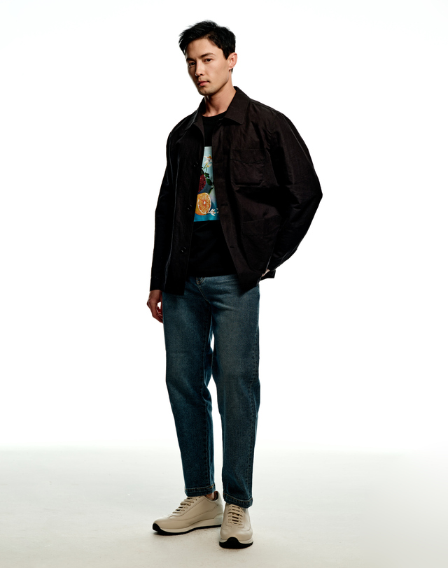 소루 [Solew] Linen Twill Outer Shirt_Black 블랙 착용컷