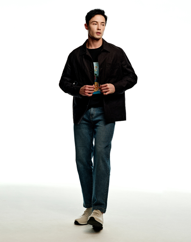 소루 [Solew] Linen Twill Outer Shirt_Black 블랙 착용컷