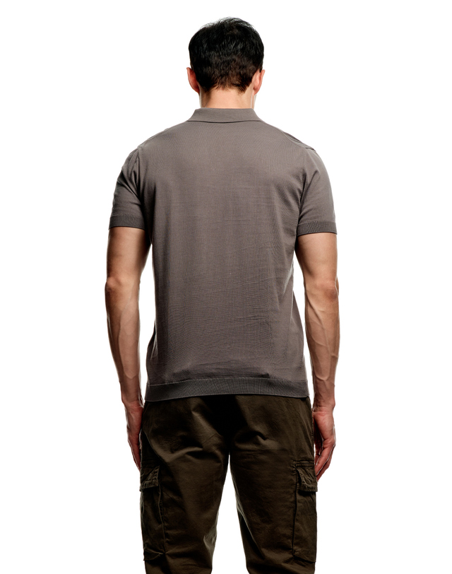 소루 [Solew] Polo Open Collar Short Sleeve Knit_Dark Grey 착용컷