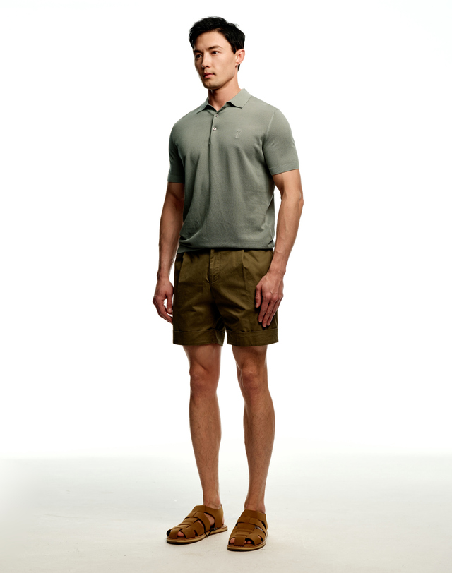 소루 [Solew] Cotton One-tuck Short_Dark Olive 카키 착용컷