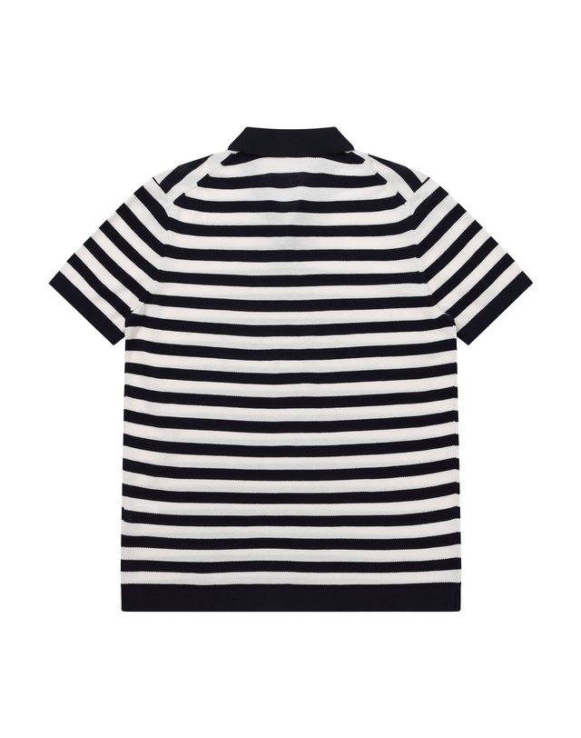 소루 [Solew] Polo Open Collar Stripe Short Sleeve Knit_White 착용컷