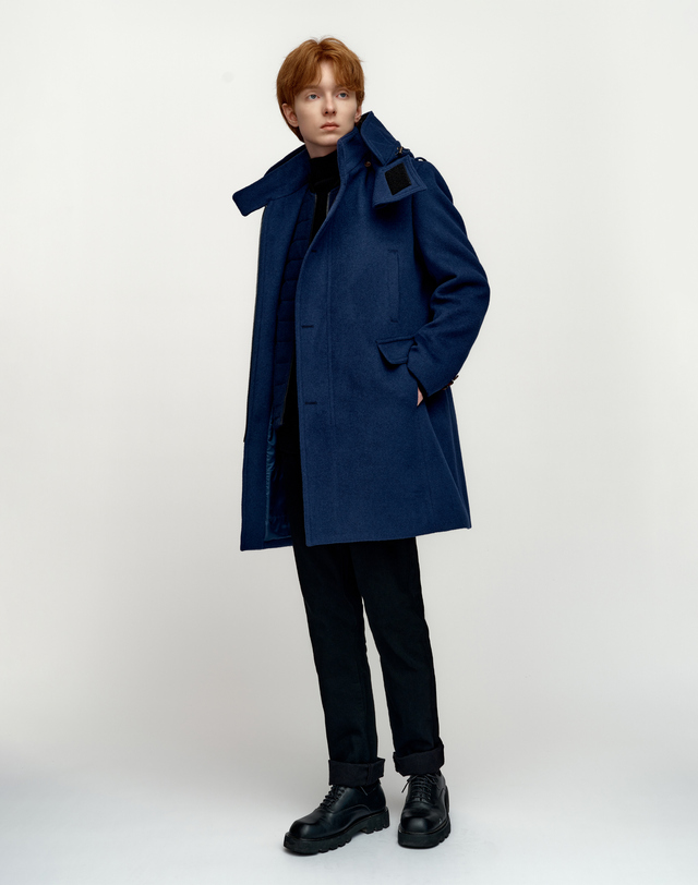 소루 [Solew] Angora Blended Detachable Hooded Coat_Blue 블루 착용컷