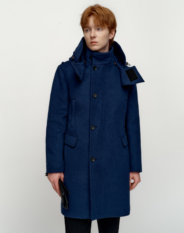 소루 [Solew] Angora Blended Detachable Hooded Coat_Blue 블루 착용컷