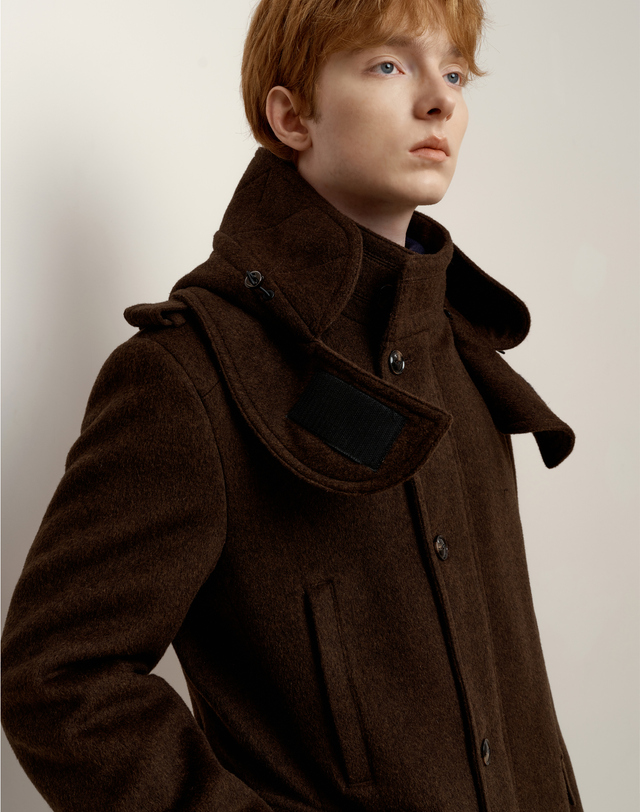 소루 [Solew] Angora Blended Detachable Hooded Coat_Dark Brown 초콜릿 착용컷