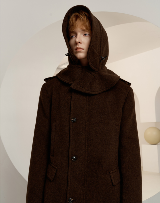 소루 [Solew] Angora Blended Detachable Hooded Coat_Dark Brown 초콜릿 착용컷