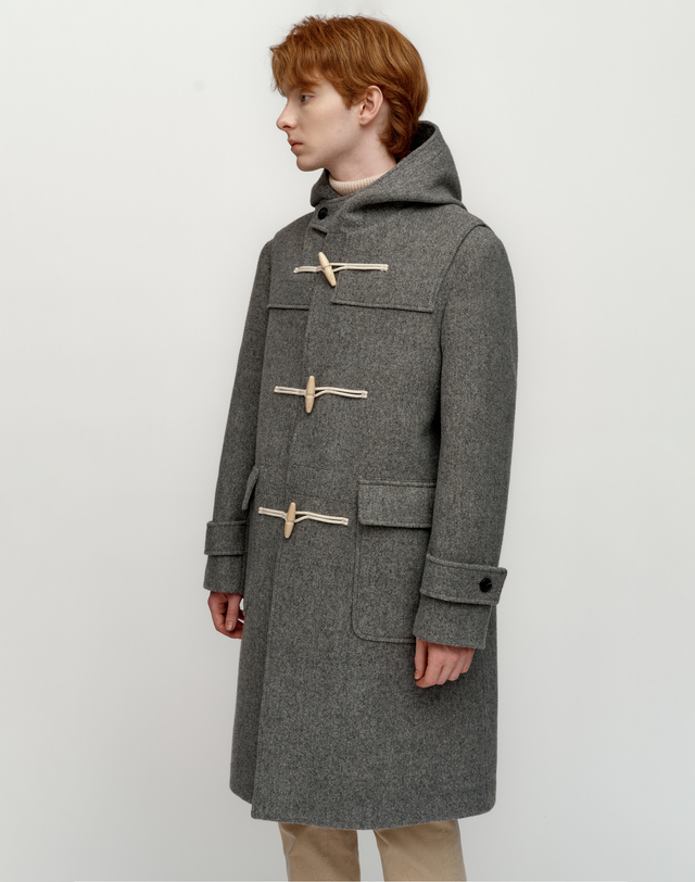 소루 [Solew] Wool Duffle Hooded Coat_Grey 그레이 착용컷