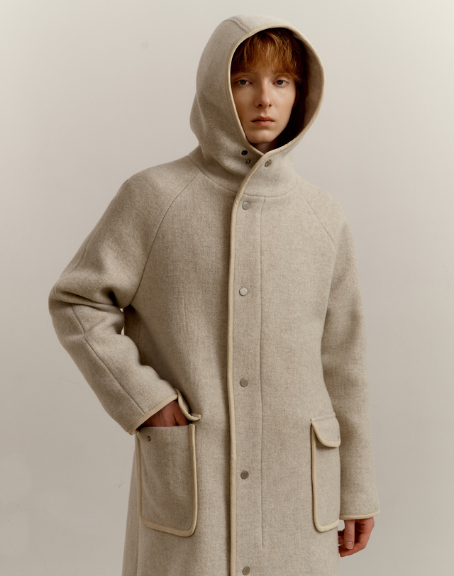 소루 [Solew] Premium Cashmere Blended Hooded Coat_Ivory 아이보리 착용컷