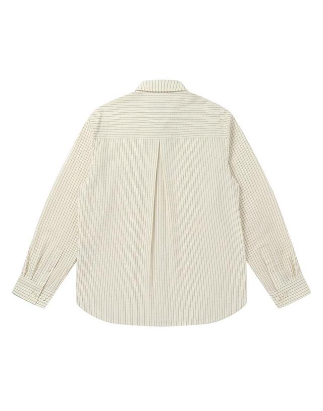 소루 Relaxed Fit Seersucker Shirt_Yellow 블랙 착용컷