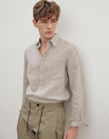 [Solew] Premium Linen Shirt_Light Khaki/White (프리미엄 린넨셔츠_라이트카키/화이트)