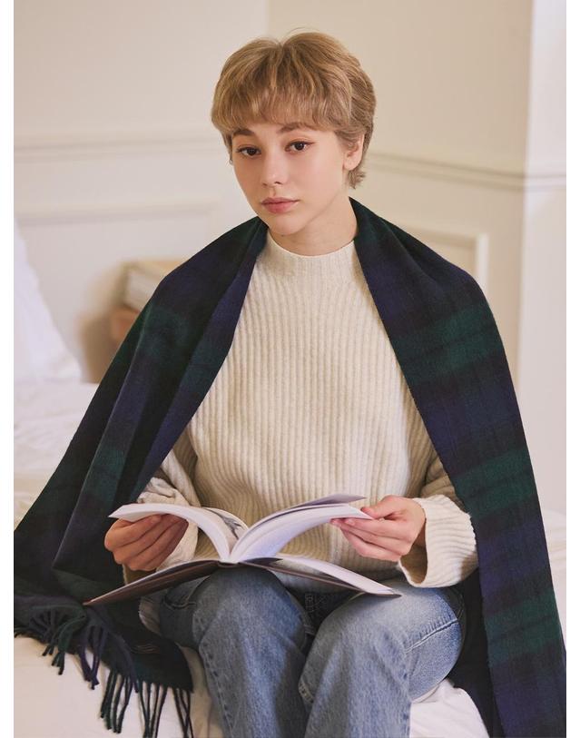 아브라함 문 아브라함문 아브라함문 메리노울 숄 70cm - 블랙 워치 착용컷