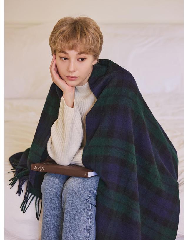 아브라함 문 아브라함문 아브라함문 메리노울 숄 70cm - 블랙 워치 착용컷