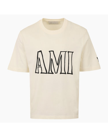 [국내/당일]UTS380 726 136 아미 AMI PARIS 로고 프린트 화이트 반팔티