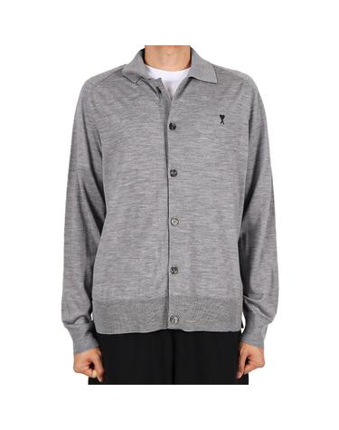 아미 26SS 남성 하트로고 카라 울 가디건 헤더그레이 HKC385 KN0039 0504