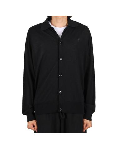 아미 26SS 남성 하트로고 카라 울 가디건 블랙 HKC385 KN0039 0180